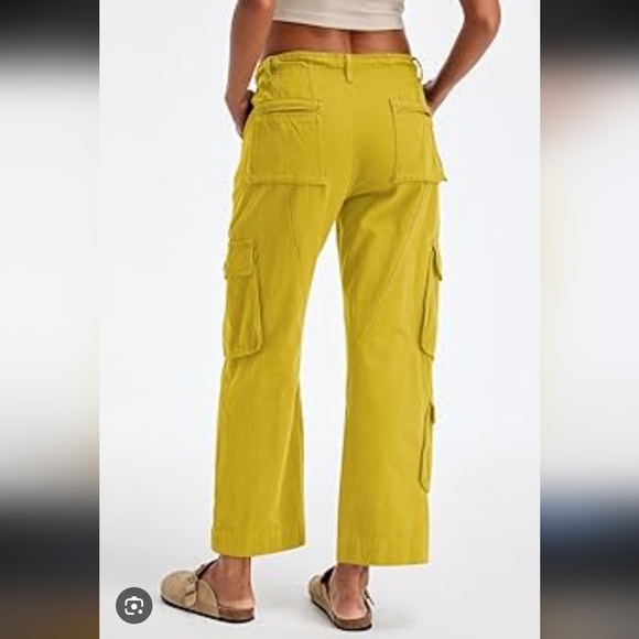 NWOT Women's Mustard Yellow Green 100% Cotton Cargo Pants_Medium - Picture 2 of 7